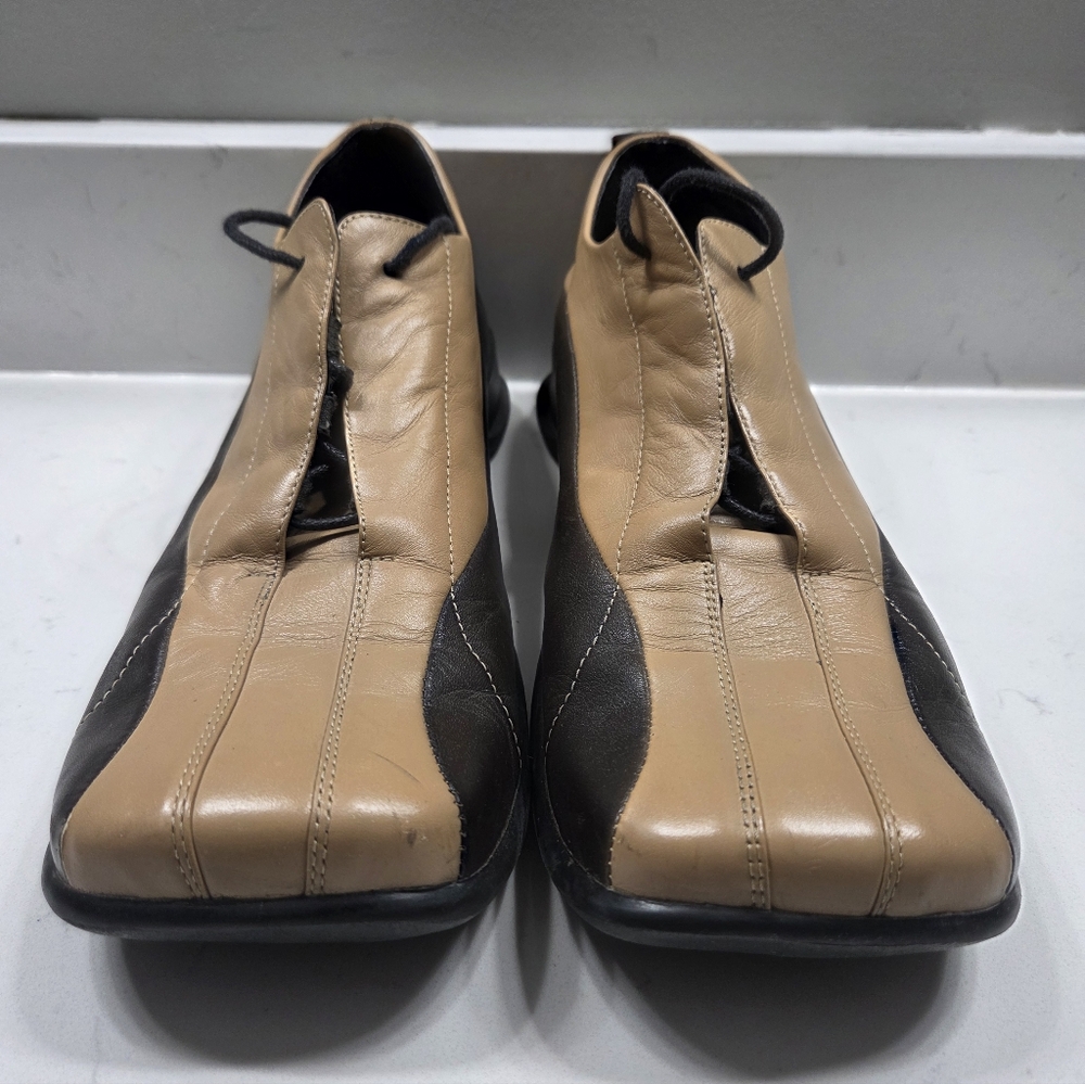 NYLA Two-Tone Tan and Black Leather Slip-On Shoes